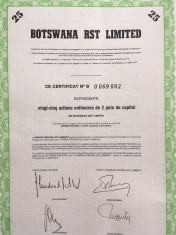 25 P actiune Botswana RST Limited la purtator cu cupoane neincasate foto