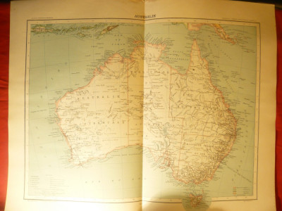 Harta- Australiei-1906,dim.=42x39 cm ,Ed.Hachette ,gravor Erhard,autori F.Schrad foto