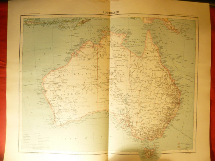 Harta- Australiei-1906,dim.=42x39 cm ,Ed.Hachette ,gravor Erhard,autori F.Schrad