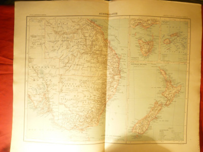 Harta- Austral-Asiei-1906,dim.=42x39 cm ,Ed.Hachette ,gravor Erhard,autori F.Sc foto