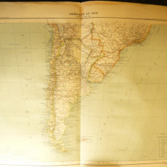 Harta America de Sud -Chile ,Brazilia ,Argen-.Ed. Hachette 1906 , dim.= 39x42 cm