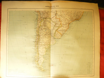 Harta America de Sud -Chile ,Brazilia ,Argen-.Ed. Hachette 1906 , dim.= 39x42 cm foto