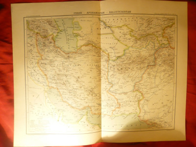 Harta Persiei - Afganistan- Belucistan -Ed. Hachette 1906 ,dim.=42x39 cm foto
