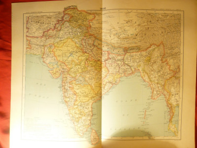 Harta Indiei -Ed. Hachette 1906 ,dim.=42x39 cm ,gravor Erhard ,autori F.Schrade foto