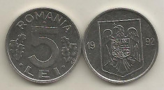 ROMANIA 5 LEI 1992 [1] XF+ , livrare in cartonas foto