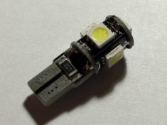 Led auto T10, W5W, 5 SMD-uri 5050, CANBUS (fara eroare bec ars), ALB foto