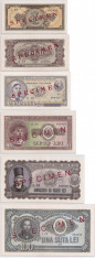 ROMANIA 1, 3, 5, 10, 25, 100 LEI 1952 UNC SPECIMEN foto