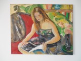 Pierre Cornu - Jeune fille lisant, ulei pe panza, 65x86 cm, pictura