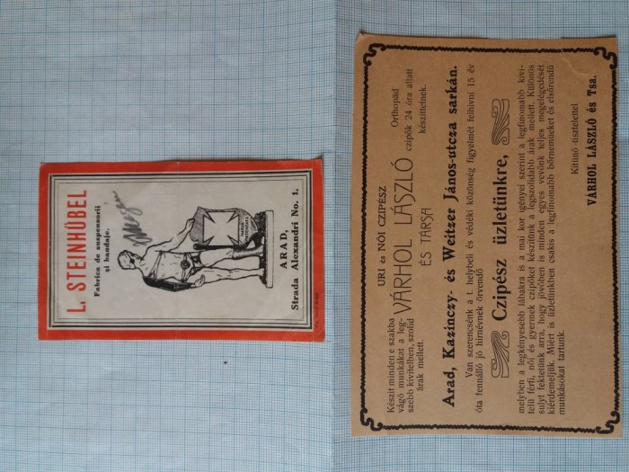 Reclame medicale pe hartie, Arad, cca.1910