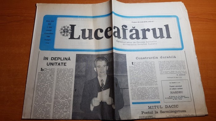 ziarul luceafarul 13 decembrie 1986-art. mitul dacic-poemul de la sarmizegetusa