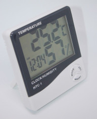 Ceas Digital Cu Senzor De Umiditate, Termometru Si Alarma alb foto