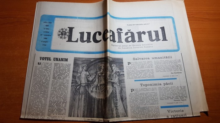 ziarul luceafarul 29 noiembrie 1986-articol despre marea unire de la 1918