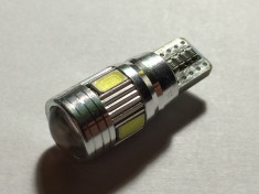 Led auto T10, W5W, 6 SMD-uri, cu lupa, CANBUS (fara eroare bec ars), ALB foto