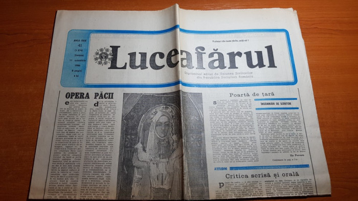 ziarul luceafarul 11 octombrie 1986-articol despre loc. humulesti ,jud. neamt