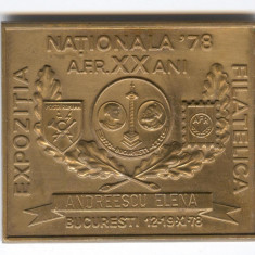 EXPOZITIA FILATELICA ''NATIONALA '78 Bucuresti - Medalie AFR cu DEDICATIE