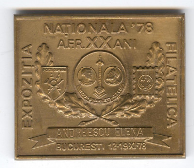 EXPOZITIA FILATELICA &amp;#039;&amp;#039;NATIONALA &amp;#039;78 Bucuresti - Medalie AFR cu DEDICATIE foto