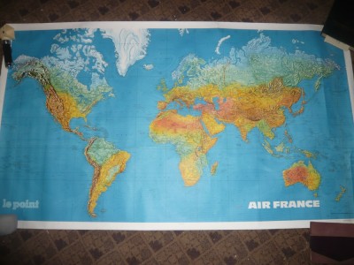 Harta fizica a Pamantului - editat de Air France - Le Point-dim. =146x84 cm foto