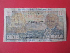 Rara! Saint-Pierre-Et-Miquelon,Teritoriile Franceze de peste mari 5 Francs 1950 foto