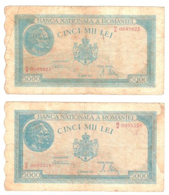 SV * Romania LOT 4 x 5000 LEI 1944 - 1945 DATE DIFERITE +/- F foto