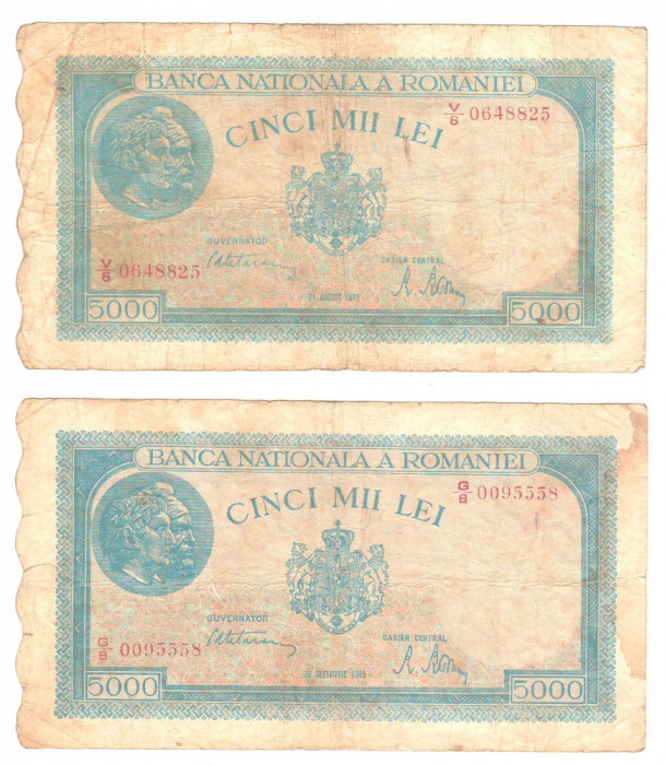 SV * Romania LOT 4 x 5000 LEI 1944 - 1945 DATE DIFERITE +/- F