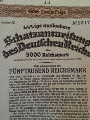 5000 Reichmark Germania 1936 obligatiune la purtator foto