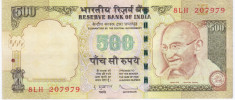 BANCNOTA INDIA - 500 RUPEES 2011 - starea buna din imagine ( nemazgalita ) foto