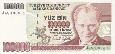 Bancnota Turcia 100.000 Lire (1997) - P206 UNC foto