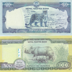 Bancnota Nepal 50 si 100 Rupii 2015 - P79/80 UNC ( set x2 - desene noi )