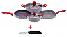 Set 2 cratite cu capace 20 cm, 24 cm, tigaie cu capac 24 cm, grill 28 cm, ceramice, zephyr + Cutit ceramic 17 cm Cadou foto