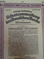500 Reichsmark 1936 Germania obligatiune rara la purtator foto