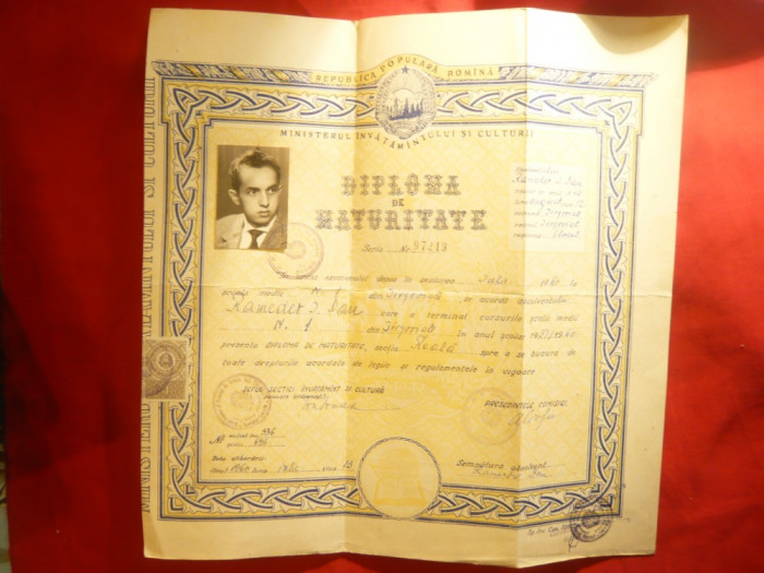 Diploma de Maturitate -Scoala Medie nr 1 Targoviste 1960