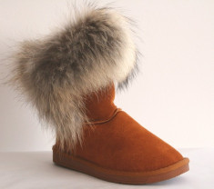 Cizme Piele Naturala Tip UGG Fox Blana Naturala Vulpe Camel Marimi 35-40 foto