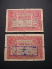 Lot 2 buc. Austria - Ungaria 2 Korona - Kronen 1917 martie 1 Wien foto