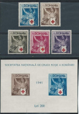 1941 Romania,LP 145,LP 146- Crucea Rosie,serie si colita nedantelata-MNH foto