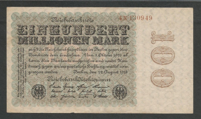 GERMANIA 100000000 100.000.000 MARCI MARK 1923 [4] P - 107c/3 , XF+