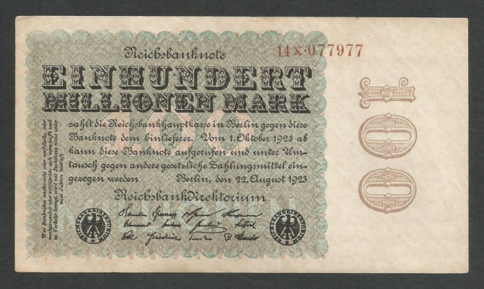 GERMANIA 100000000 100.000.000 MARCI MARK 1923 [2] P - 107c/3 , XF++