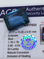 Safir magnific 37ct albastru natural Sri Lanka cu certificat foto