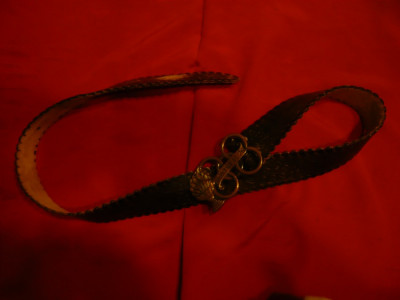 Curea Suvenir - Olimpiada Montreal 1976 ,piele ,catarama bronz , L=108 cm foto