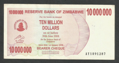 ZIMBABWE 10000000 10.000.000 DOLARI 2008 [2] P-55 , XF++ foto