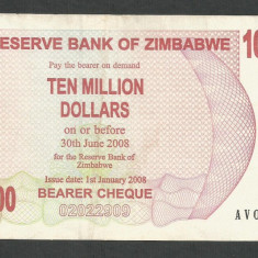 ZIMBABWE 10000000 10.000.000 DOLARI DOLLARS 2008 [9] P-55 , VF++