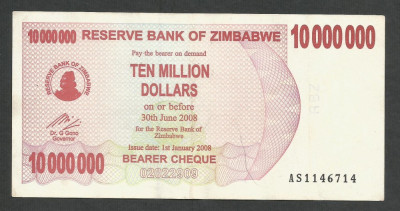 ZIMBABWE 10000000 10.000.000 DOLARI DOLLARS 2008 [5] P-55 , XF foto