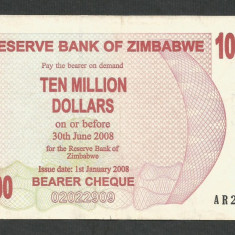 ZIMBABWE 10000000 10.000.000 DOLARI DOLLARS 2008 [7] P-55 , VF++