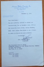 4 invitatii catre Mia Groza, reprezentanta Romaniei la ONU, anii 1970