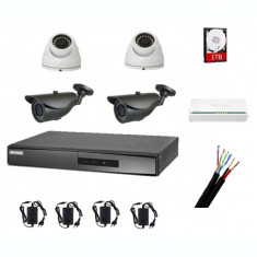 Kit 4 camere supraveghere IP mixt complet 2 megapixeli 30m IR+NVR Hikvision+hard 1TB foto