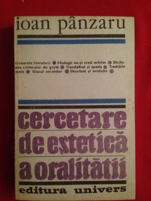 Cercetare de estetica a oralitatii/Ioan Panzaru/1989