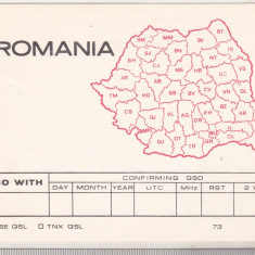 bnk cp Harta Romaniei - carte postala QSL necirculata