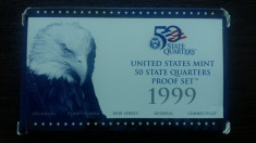 SET MONEDE SUA - QUARTER DOLLAR PE STATE PROOF 1999 CU CERTIFICAT - LIT. S foto