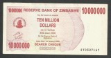 ZIMBABWE 10000000 10.000.000 DOLARI DOLLARS 2008 [3] P-55 , XF+