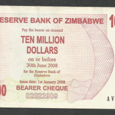 ZIMBABWE 10000000 10.000.000 DOLARI DOLLARS 2008 [3] P-55 , XF+