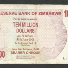 ZIMBABWE 10000000 10.000.000 DOLARI DOLLARS 2008 [14] P-55 , VF